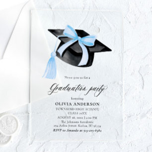 Invitations En Acrylique Diplôme Élégant Tendance Élégant Bleu Moderne