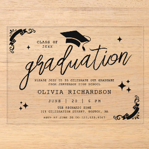 Invitations En Acrylique Diplôme Personnalisé Écriture Élégante Étoiles & C