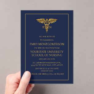 Invitations En Acrylique Diplômée de l'école d'infirmières moderne bleu mar
