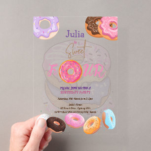 Invitations En Acrylique Donut fille de 4ème anniversaire
