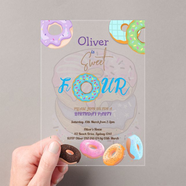 Invitations En Acrylique Donut garçon de 4 ans (In situ (ordinateur de poche))