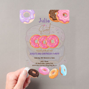 Invitations En Acrylique Donut rose de 3e anniversaire