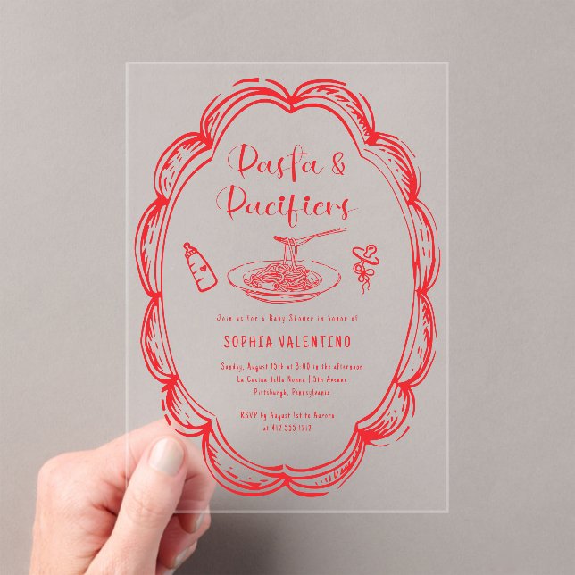 Invitations En Acrylique Doodle Pasta and Pacifiers Baby Shower  (In situ (ordinateur de poche))