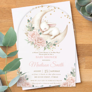 Invitations En Acrylique Douce Arche de Fête de Naissance Fleurie Rose Tend