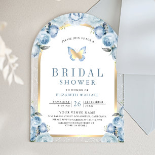 Invitations En Acrylique Douce Arche Florale Bleue Papillon Mariage