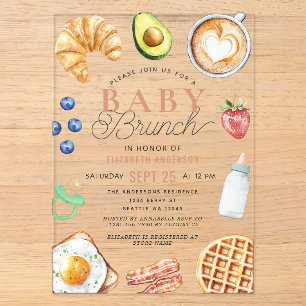 Invitations En Acrylique Douce Baby Brunch Baby Shower à l'aquarelle