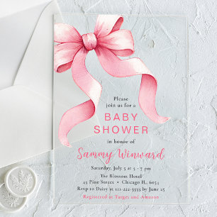 Invitations En Acrylique Douce Fête de Naissance Ruban Coquette Rose