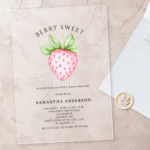 Invitations En Acrylique Douce Fille Rose Fraise Bébé Shower