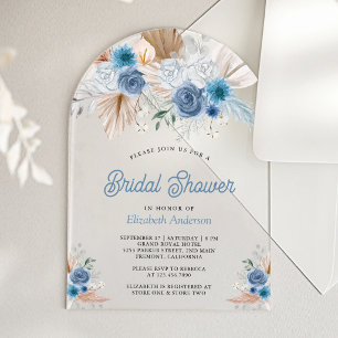 Invitations En Acrylique Douce Fleur Bleue Bohème Pampas Fête de Mariage