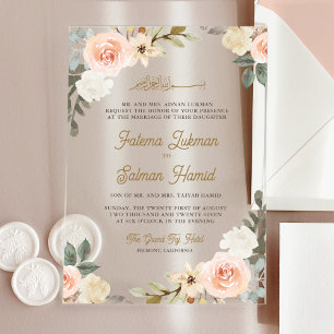Invitations En Acrylique Douce Fleur de Pêche au Pastel Islamique Musulman
