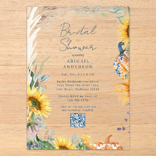 Invitations En Acrylique Douce Mariage Bohème sarcelle Citrouille Automne
