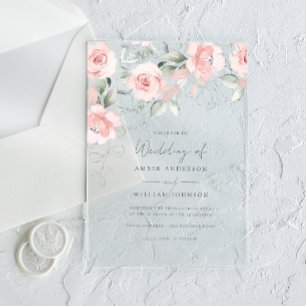 Invitations En Acrylique Douce Mariage Floral Rose Pâle 