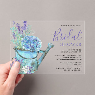 Invitations En Acrylique Douce Mariée Fleurie Hydrangea Bleu et Lavande