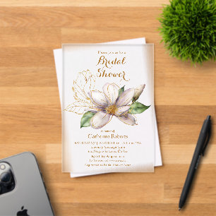 Invitations En Acrylique Douce Mariée Fleurs de Magnolia Violet Aquarelle