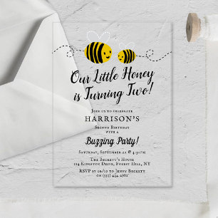 Invitations En Acrylique Douce Petite Abeille 2ème Anniversaire