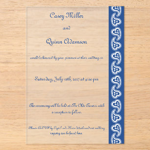 Invitations En Acrylique Douces Cœurs Paisley en Bleu Acrylique Mariage