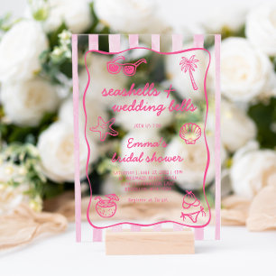 Invitations En Acrylique Douceur de Coquillages Roses et Cloches de Mariage