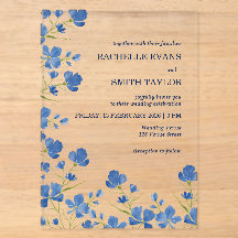 Dusky Blue Flower Wedding Invite
