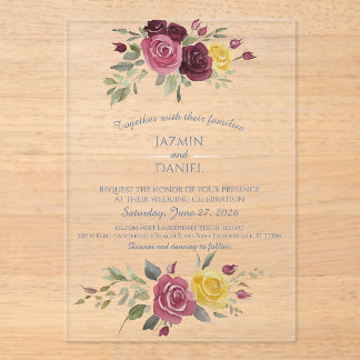 Invitations En Acrylique Dusky Pastel Watercolor Roses Blue
