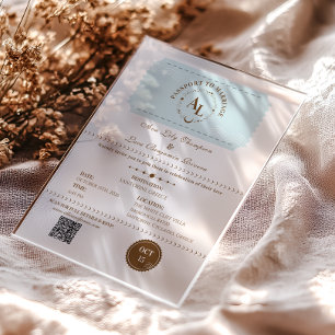 Invitations En Acrylique Dusty Blue Boarding Pass Mariage cosmique