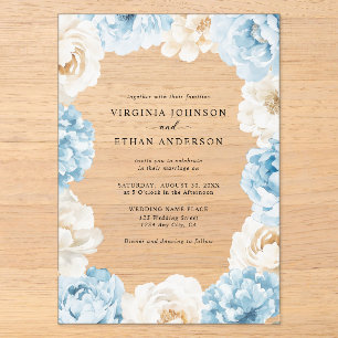 Invitations En Acrylique Dusty Blue Champagne Pierres d'ivoire Mariage flor