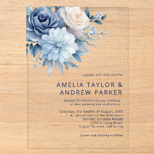 Invitations En Acrylique Dusty Blue Floral Dusty Rose Blush Pink Mariage