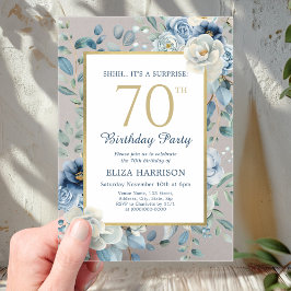 Invitations En Acrylique Dusty Blue Floral Surprise 70e anniversaire