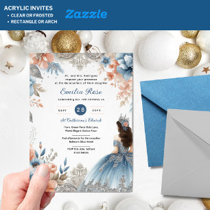Invitations En Acrylique Dusty BLUE Peach Quinceañera robe Floral Quince