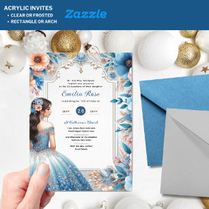 Invitations En Acrylique Dusty BLUE Peach Quinceañera robe Floral Quince