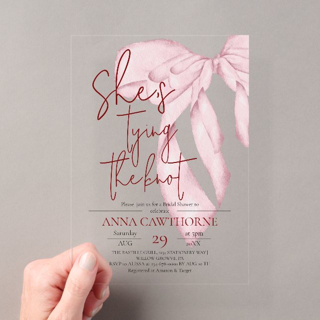 Invitations En Acrylique Dusty Pink Bow ⎮Modern Elegant Bridal Shower (In situ (ordinateur de poche))