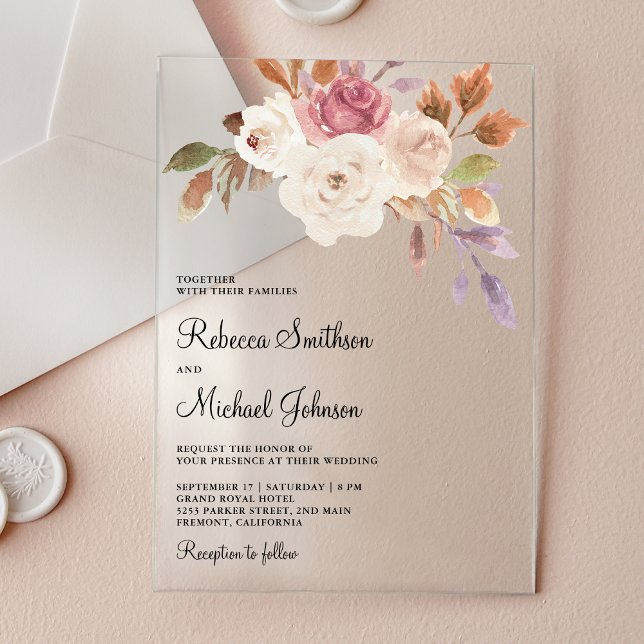 Invitations En Acrylique Dusty Pink Ivory Floral Wedding (Créateur téléchargé)