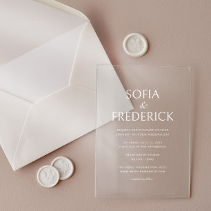 Invitations En Acrylique Écriture élégante moderne transparent blanc