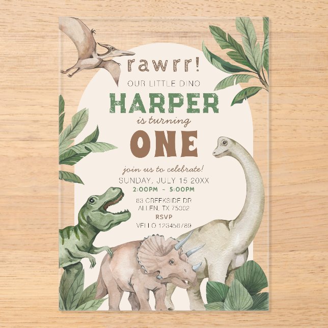 Invitations En Acrylique Editable "AGE" Dinosaurs Trex Wild Birthday (Recto)
