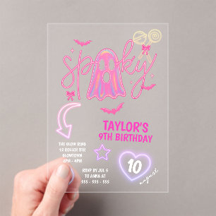 Invitations En Acrylique Éffrayant Fantôme Neon rose Halloween Anniversaire