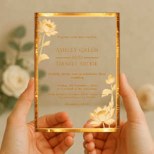 Invitations En Acrylique Égypte antique Luxury Gold Lotus Mariage égyptien
