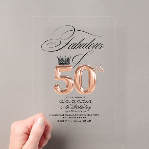 Invitations En Acrylique Élégance 50 ans & Joyeux Anniversaire