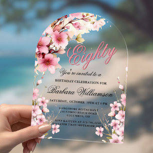 Invitations En Acrylique Élégance d'arche florale rose pour fête d'annivers