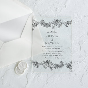 Invitations En Acrylique Élégance vintage : Mariage noir et blanc classique