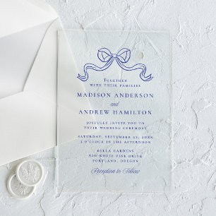 Invitations En Acrylique Élégance Vintage Mariage Ruban Bleu