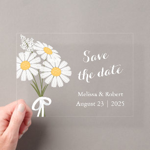 Invitations En Acrylique Élégant 3 Fleurs de Marguerite Blanches Enregistre