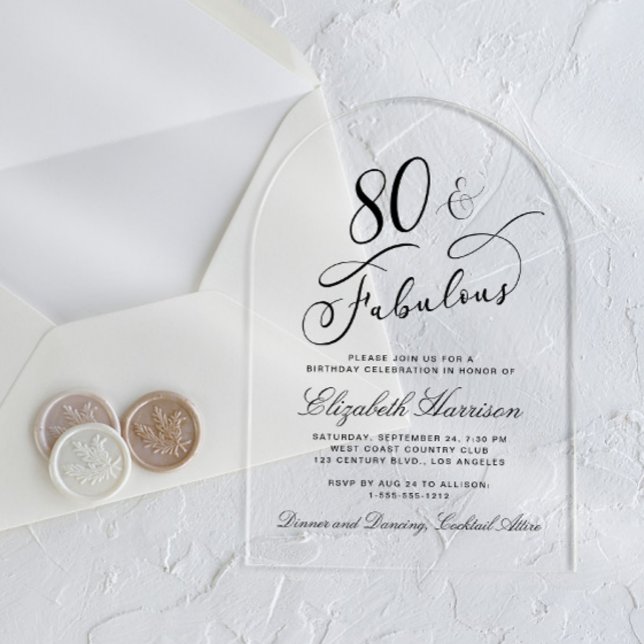 Invitations En Acrylique Elegant 80th Birthday Party (Créateur téléchargé)