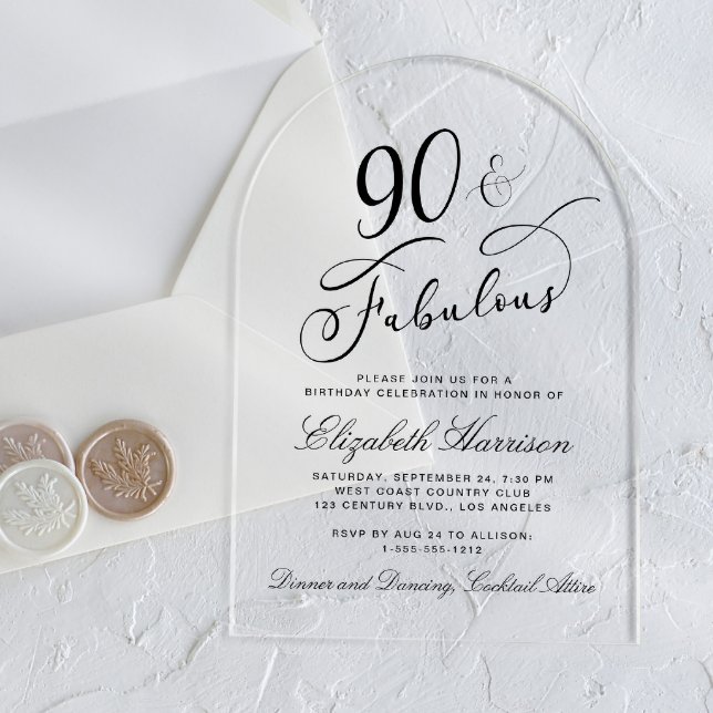 Invitations En Acrylique Elegant 90th Birthday Party (Créateur téléchargé)