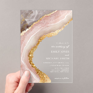 Invitations En Acrylique Élégant Agate de Pierre Marbre Chic Mariage