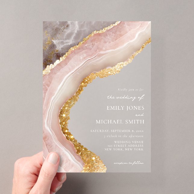 Invitations En Acrylique Élégant Agate de Pierre Marbre Chic Mariage (In situ (ordinateur de poche))
