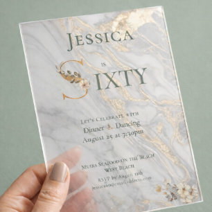 Invitations En Acrylique Elégant Anniversaire des 60 ans Marbré Transparent