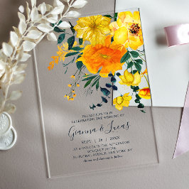 Invitations En Acrylique Elégant Aquarelle Jaune Botanique Floral Mariage