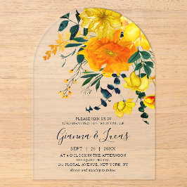 Invitations En Acrylique Elégant Aquarelle Jaune Botanique Floral Mariage