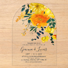 Invitations En Acrylique Elégant Aquarelle Jaune Botanique Floral Mariage