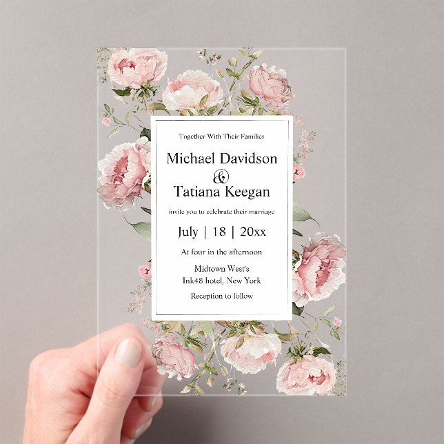 Invitations En Acrylique élégant aquarelle rose fleuri mariage (In situ (ordinateur de poche))