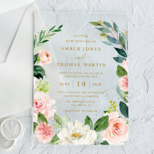 Invitations En Acrylique Élégant aquarelle rose gold floral mariage